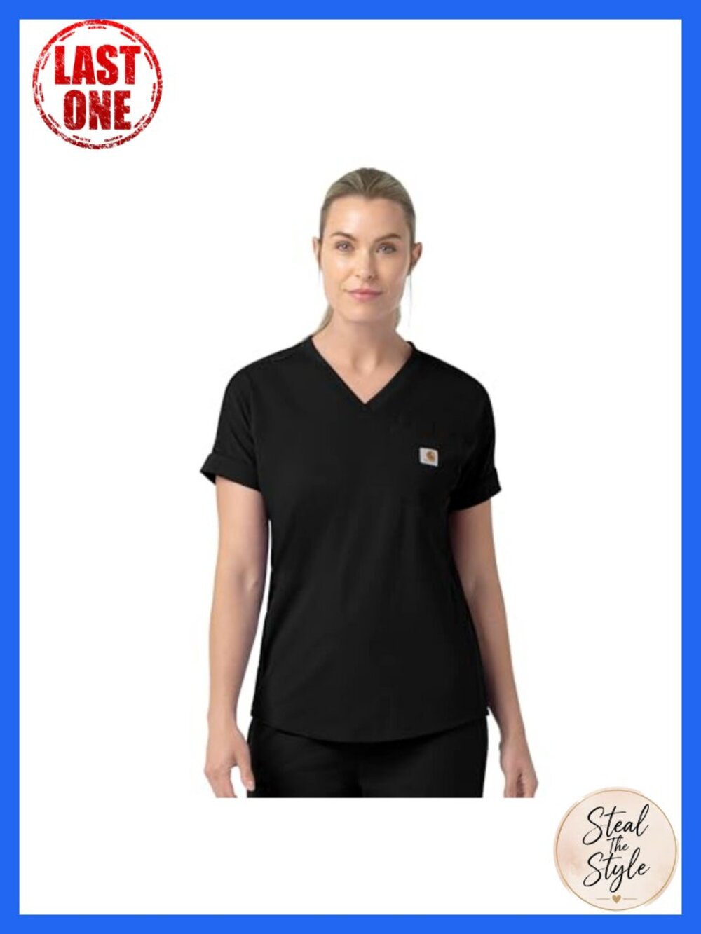 Knit V-Neck Scrub Top with Stretch Fabric, Pockets